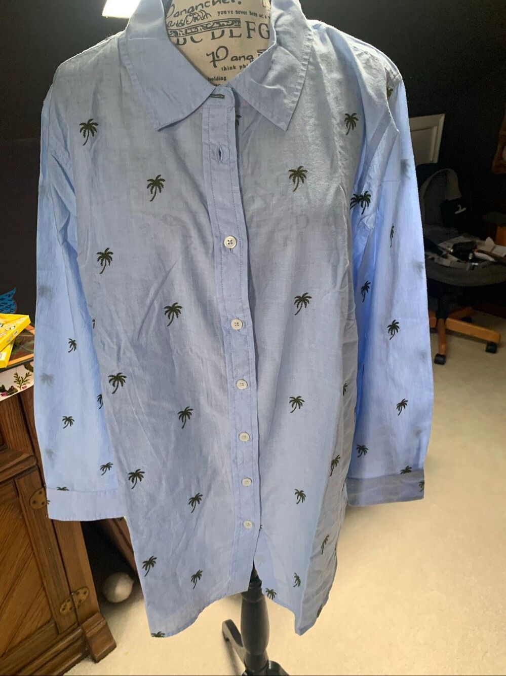 Talbots Modern Classic Shirt Blue Palm Tree Button Down Shirt